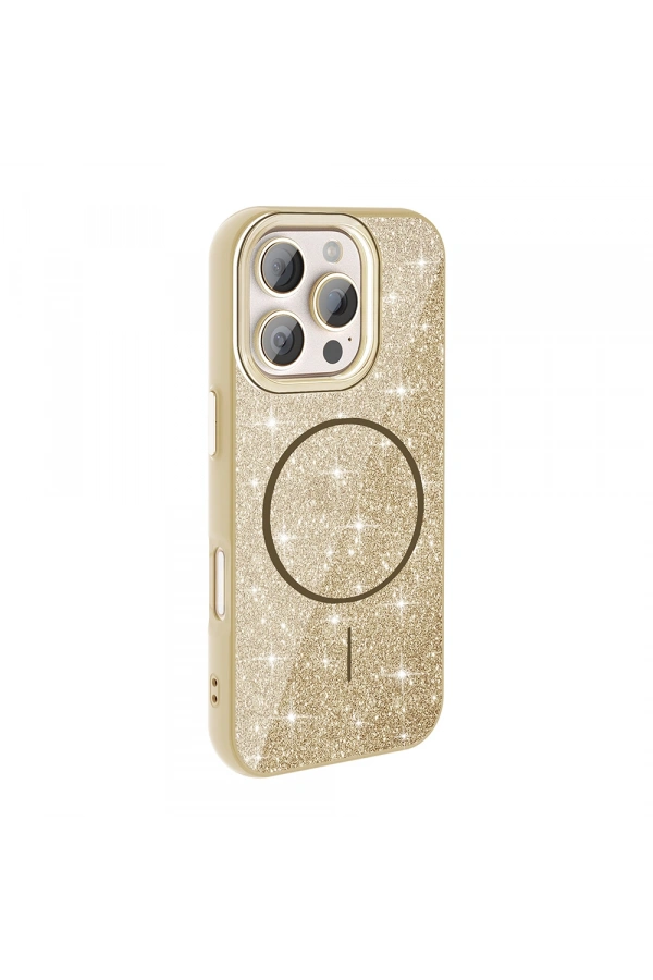 Apple iPhone 16 Pro Max Kılıf M-safe Şarj Özellikli Parlayan Simli Zore Okso Kapak