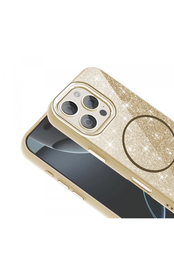 Apple iPhone 16 Pro Max Kılıf M-safe Şarj Özellikli Parlayan Simli Zore Okso Kapak