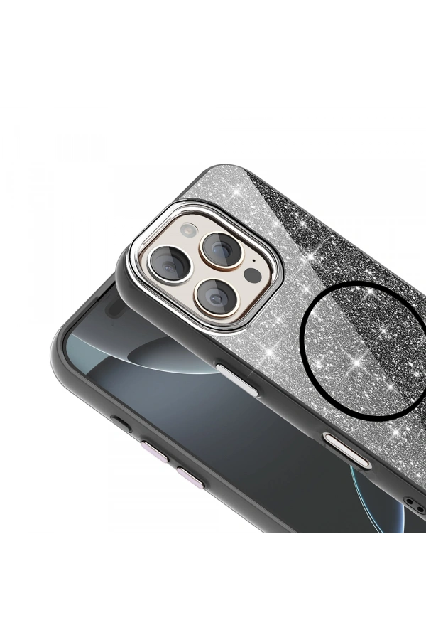 Apple iPhone 16 Pro Max Kılıf M-safe Şarj Özellikli Parlayan Simli Zore Okso Kapak