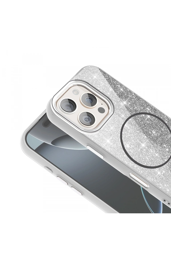 Apple iPhone 16 Pro Max Kılıf M-safe Şarj Özellikli Parlayan Simli Zore Okso Kapak