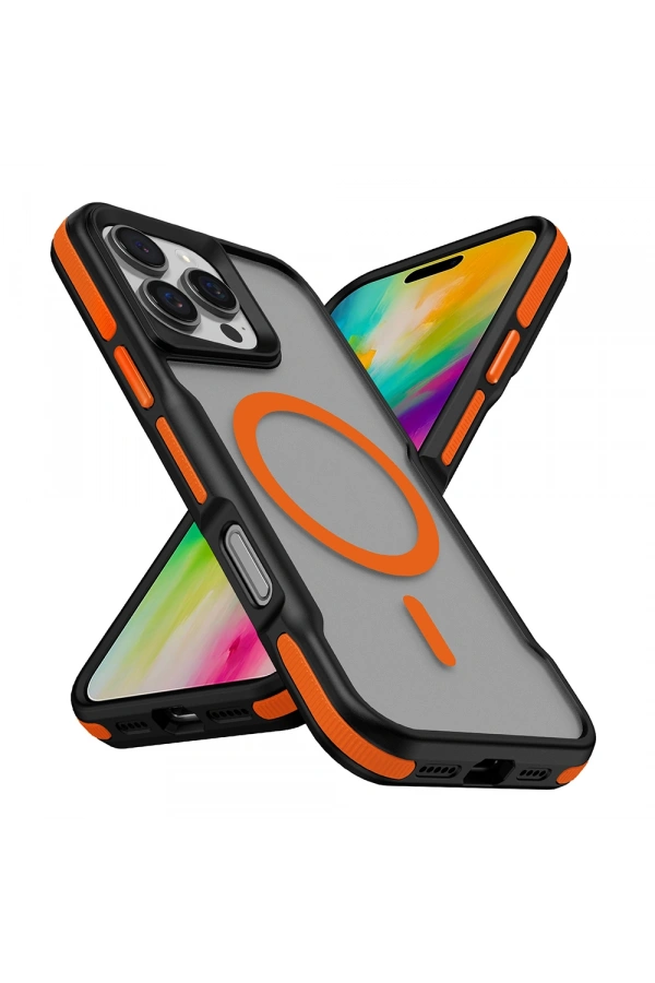 Apple iPhone 16 Pro Max Kılıf M-safe Şarj Özellikli Renkli Kenar Airbag Şeritli Zore Lamer Kapak