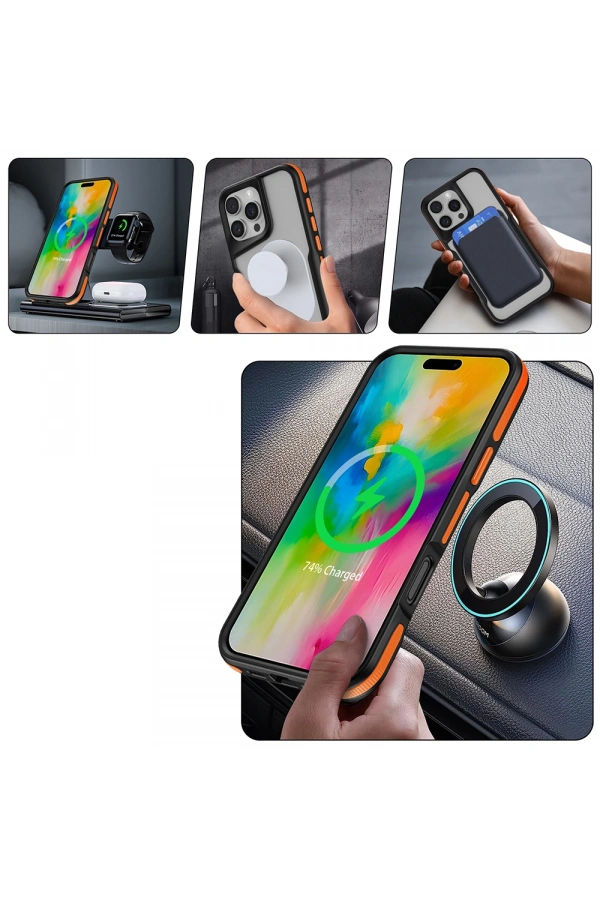 Apple iPhone 16 Pro Max Kılıf M-safe Şarj Özellikli Renkli Kenar Airbag Şeritli Zore Lamer Kapak