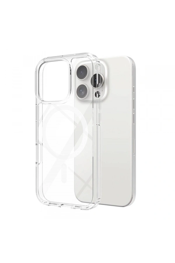 Apple iPhone 16 Pro Max Kılıf M-safe Şarj Özellikli Şeffaf Sert PC Zore Embos Kapak