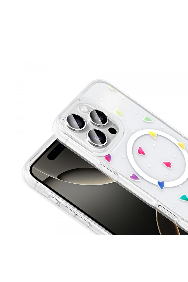 Apple iPhone 16 Pro Max Kılıf M-Safe Şarj Özellikli Şeffaf Zore Folk Sert Kapak