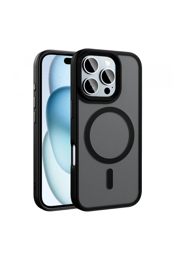 Apple iPhone 16 Pro Max Kılıf Mat Arka Yüzey Wireless Şarj Özellikli Zore Flet M-safe Kapak