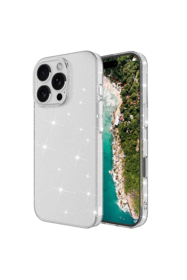 Apple iPhone 16 Pro Max Kılıf Parlayan Simli Şeffaf Zore Redos Kapak