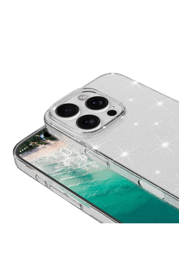 Apple iPhone 16 Pro Max Kılıf Parlayan Simli Şeffaf Zore Redos Kapak