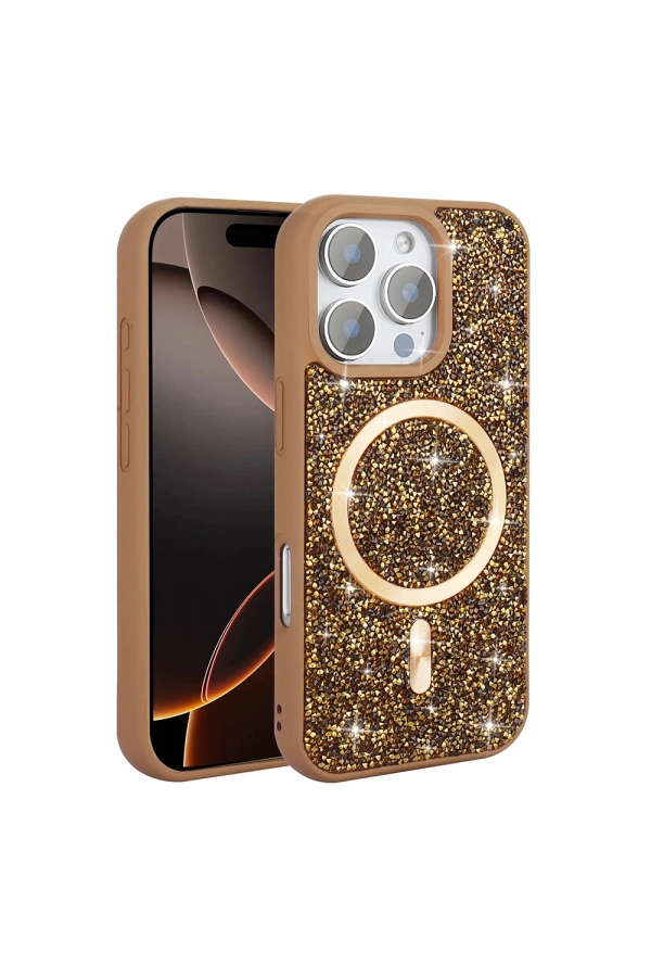 Apple iPhone 16 Pro Max Kılıf Pırlanta Tasarımlı M-safe Şarj Özellikli Zore Mozaik Silikon Kapak