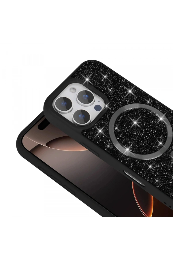 Apple iPhone 16 Pro Max Kılıf Pırlanta Tasarımlı M-safe Şarj Özellikli Zore Mozaik Silikon Kapak