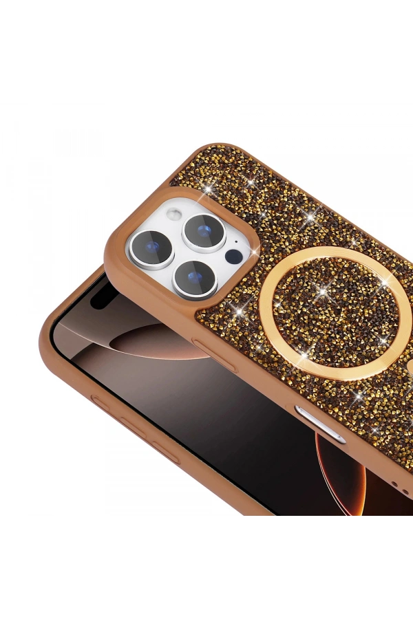 Apple iPhone 16 Pro Max Kılıf Pırlanta Tasarımlı M-safe Şarj Özellikli Zore Mozaik Silikon Kapak