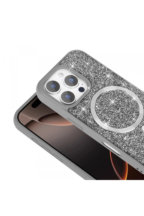 Apple iPhone 16 Pro Max Kılıf Pırlanta Tasarımlı M-safe Şarj Özellikli Zore Mozaik Silikon Kapak