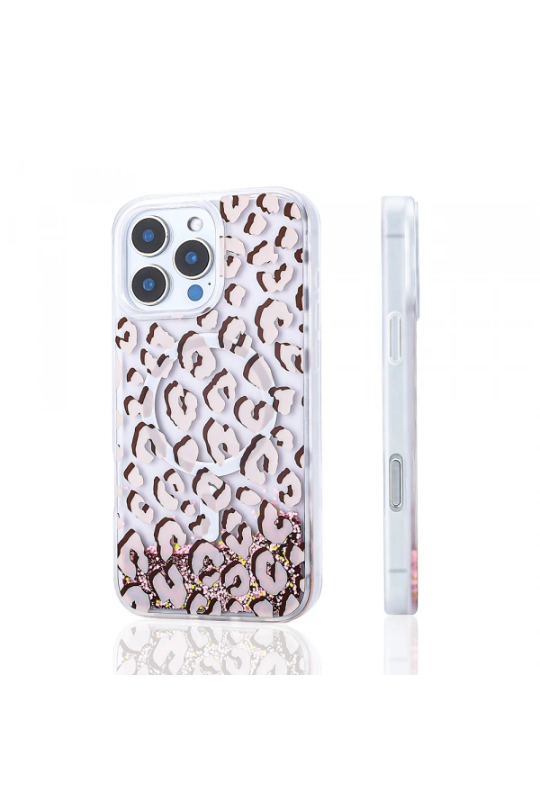 Apple iPhone 16 Pro Max Kılıf Sıvılı Simli Baskılı Şeffaf Arka Yüzey Zore Mossa Silikon Kapak