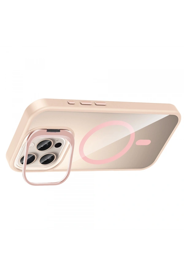Apple iPhone 16 Pro Max Kılıf Standlı ve Kamera Lens Hediyeli M-Safe Şarj Özellikli Zore Etro Kapak