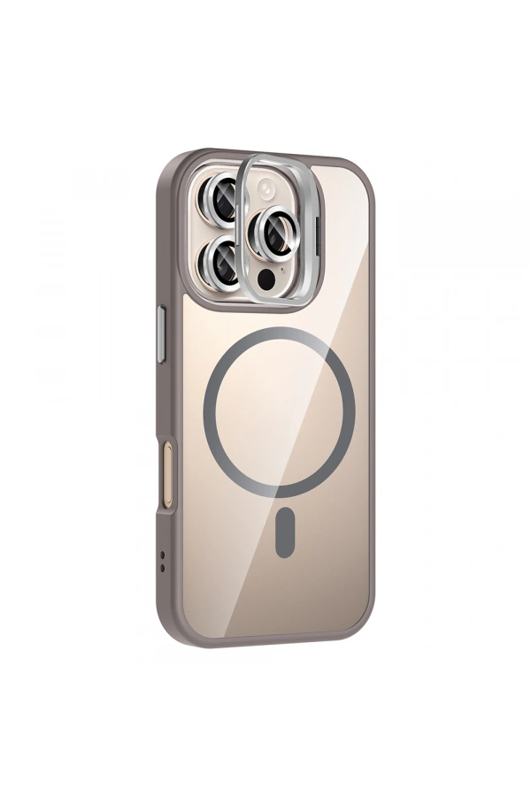 Apple iPhone 16 Pro Max Kılıf Standlı ve Kamera Lens Hediyeli M-Safe Şarj Özellikli Zore Etro Kapak