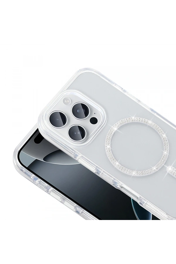 Apple iPhone 16 Pro Max Kılıf Taşlı Tasarım M-safe Şarj Özellikli Zore Koment Silikon Kapak