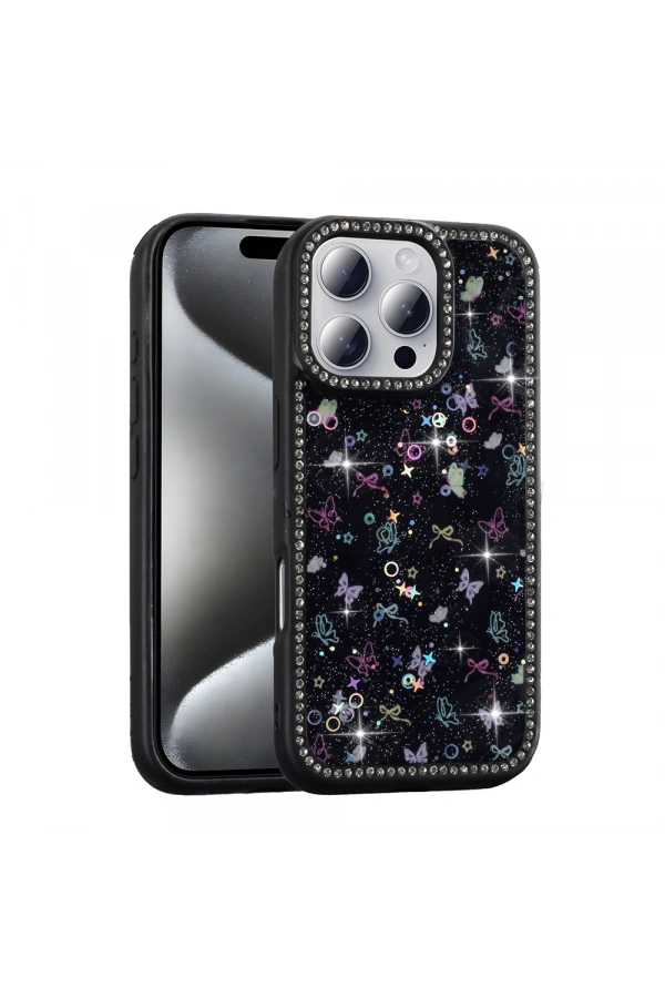 Apple iPhone 16 Pro Max Kılıf Taşlı ve Simli Tasarım Zore Azra Kapak