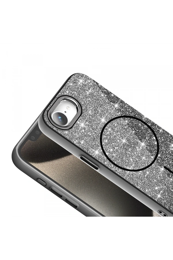 Apple iPhone 16E Kılıf M-safe Şarj Özellikli Parlayan Simli Zore Okso Kapak