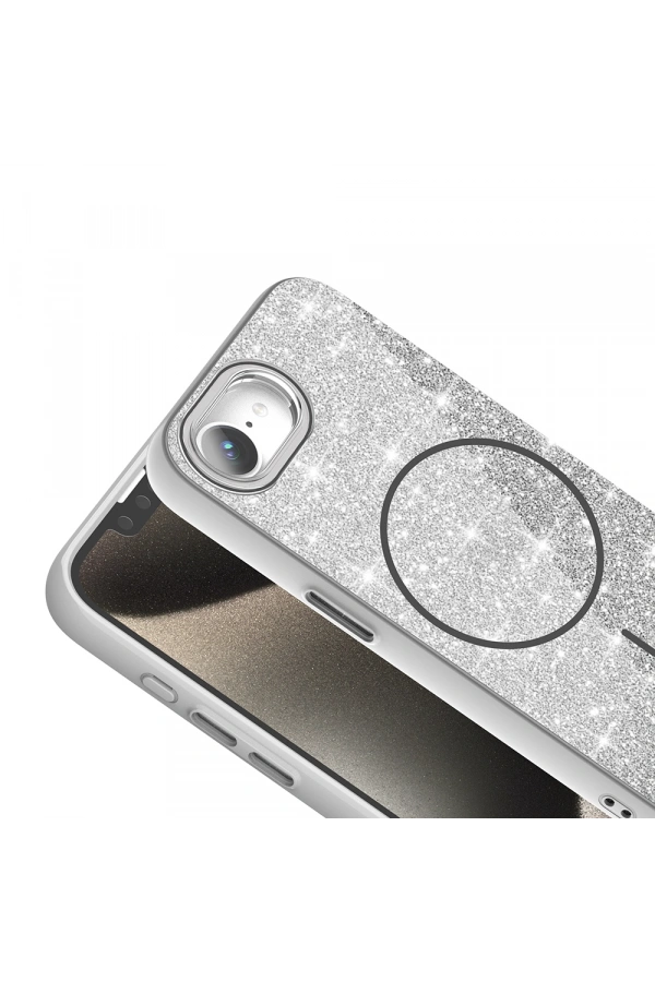 Apple iPhone 16E Kılıf M-safe Şarj Özellikli Parlayan Simli Zore Okso Kapak