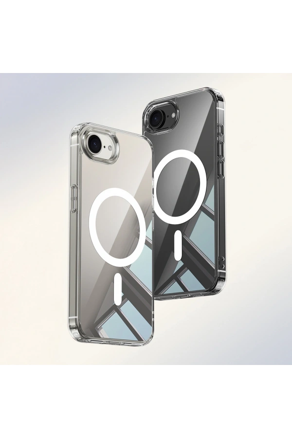 Apple iPhone 16E Kılıf M-safe Şarj Özellikli Şeffaf Sert PC Zore Embos Kapak