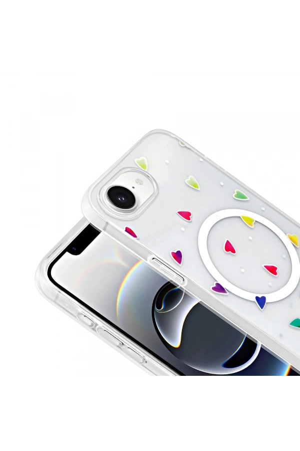 Apple iPhone 16E Kılıf M-Safe Şarj Özellikli Şeffaf Zore Folk Sert Kapak