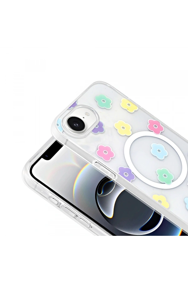 Apple iPhone 16E Kılıf M-Safe Şarj Özellikli Şeffaf Zore Folk Sert Kapak