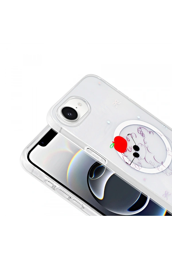 Apple iPhone 16E Kılıf M-Safe Şarj Özellikli Şeffaf Zore Folk Sert Kapak