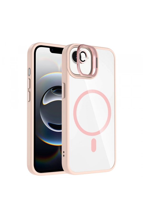 Apple iPhone 16E Kılıf Standlı ve Kamera Lens Hediyeli M-Safe Şarj Özellikli Zore Etro Kapak