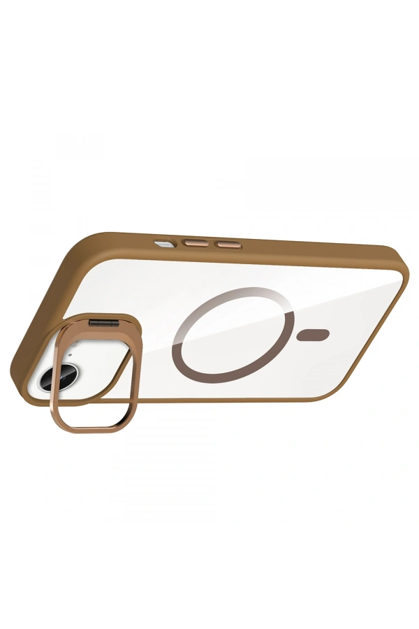 Apple iPhone 16E Kılıf Standlı ve Kamera Lens Hediyeli M-Safe Şarj Özellikli Zore Etro Kapak