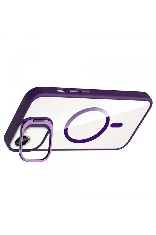 Apple iPhone 16E Kılıf Standlı ve Kamera Lens Hediyeli M-Safe Şarj Özellikli Zore Etro Kapak