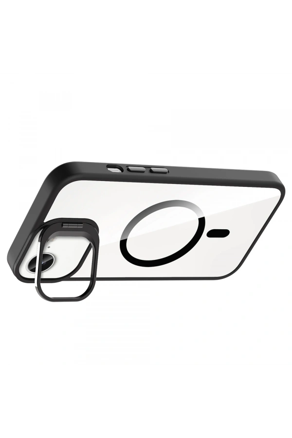 Apple iPhone 16E Kılıf Standlı ve Kamera Lens Hediyeli M-Safe Şarj Özellikli Zore Etro Kapak