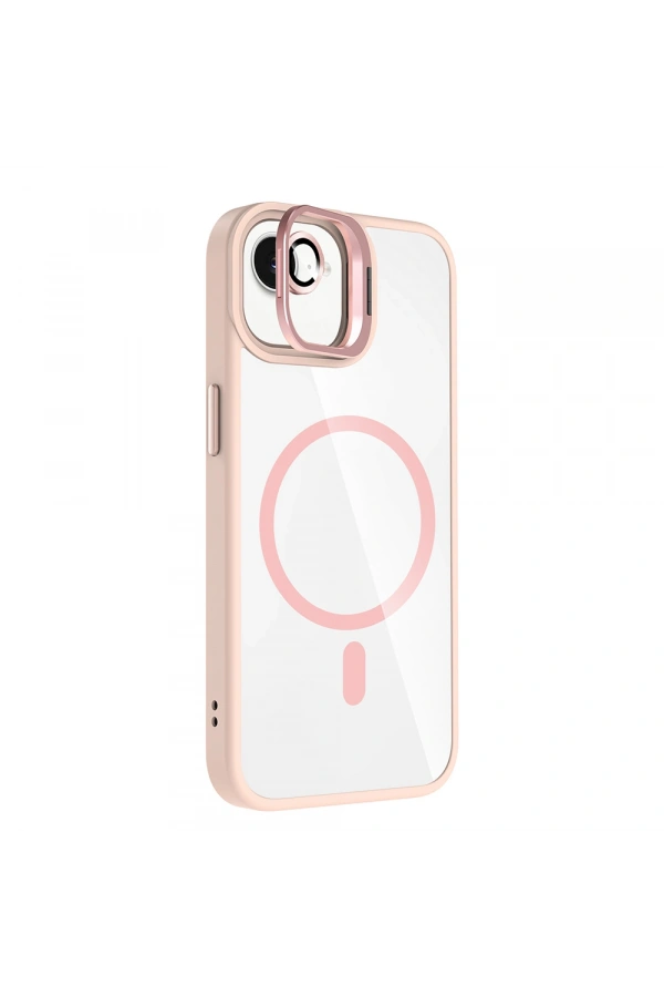 Apple iPhone 16E Kılıf Standlı ve Kamera Lens Hediyeli M-Safe Şarj Özellikli Zore Etro Kapak