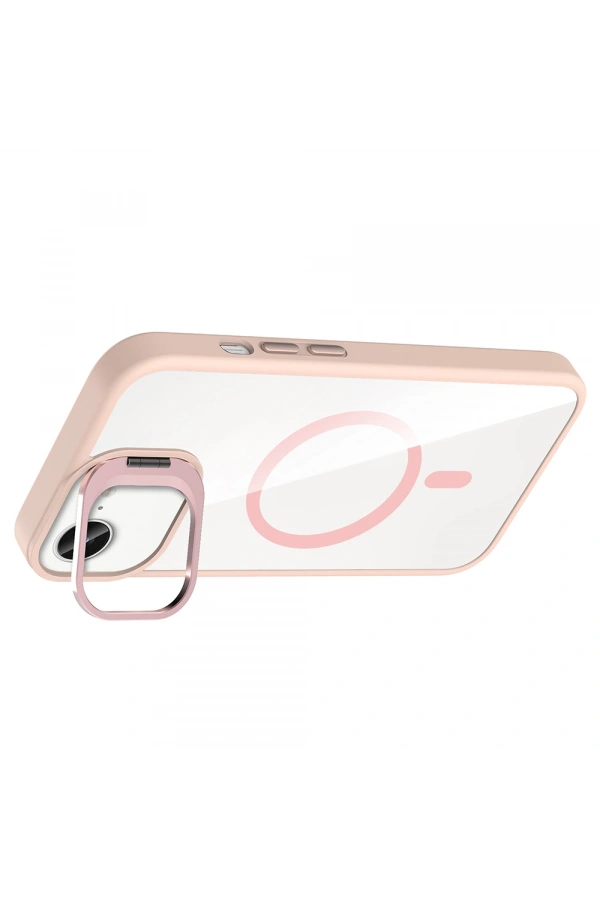 Apple iPhone 16E Kılıf Standlı ve Kamera Lens Hediyeli M-Safe Şarj Özellikli Zore Etro Kapak
