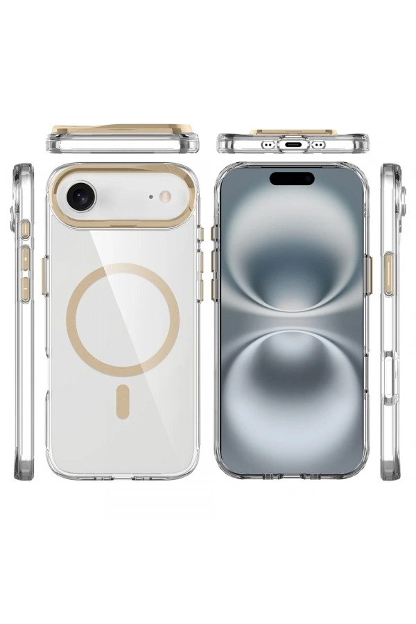 Apple iPhone 17 Air Kılıf M-safe Şarj Özellikli Airbagli Kamera Standlı Zore Azor Kapak