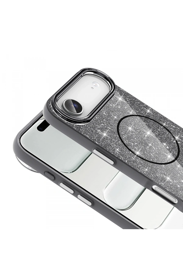 Apple iPhone 17 Air Kılıf M-safe Şarj Özellikli Parlayan Simli Zore Okso Kapak