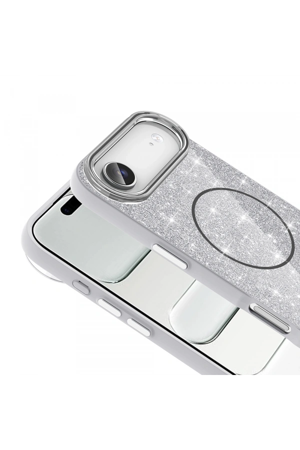Apple iPhone 17 Air Kılıf M-safe Şarj Özellikli Parlayan Simli Zore Okso Kapak