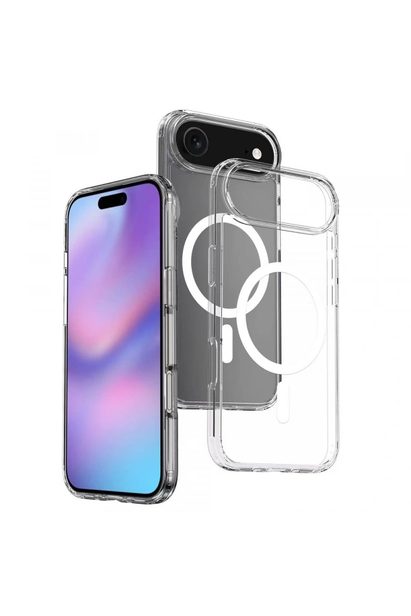 Apple iPhone 17 Air Kılıf M-safe Şarj Özellikli Şeffaf Sert PC Zore Embos Kapak