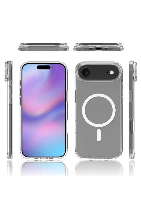 Apple iPhone 17 Air Kılıf M-safe Şarj Özellikli Şeffaf Sert PC Zore Embos Kapak