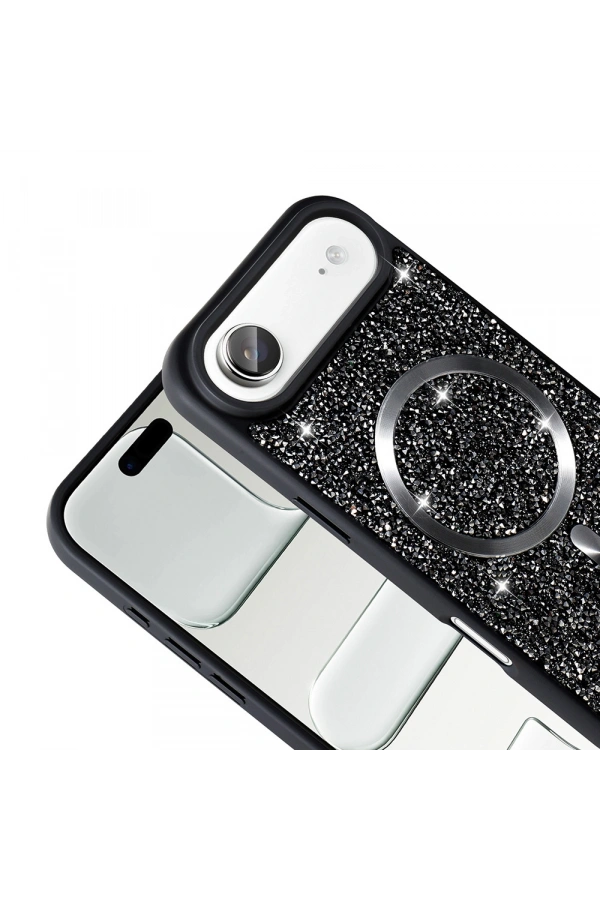 Apple iPhone 17 Air Kılıf Pırlanta Tasarımlı M-safe Şarj Özellikli Zore Mozaik Silikon Kapak