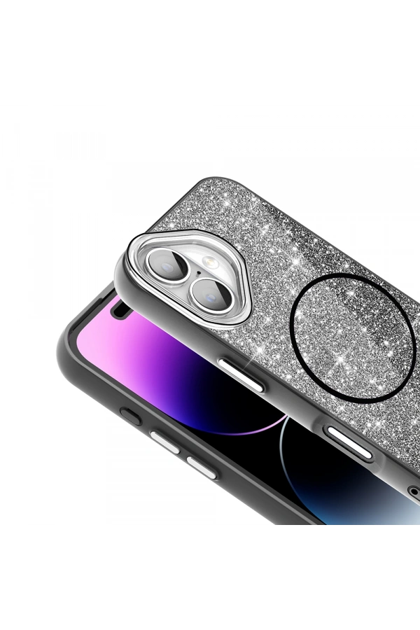 Apple iPhone 17 Kılıf M-safe Şarj Özellikli Parlayan Simli Zore Okso Kapak