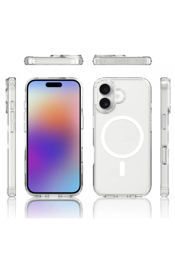 Apple iPhone 17 Kılıf M-safe Şarj Özellikli Şeffaf Sert PC Zore Embos Kapak
