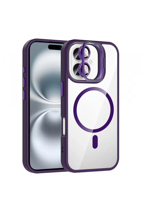 Apple iPhone 17 Kılıf Standlı ve Kamera Lens Hediyeli M-Safe Şarj Özellikli Zore Etro Kapak