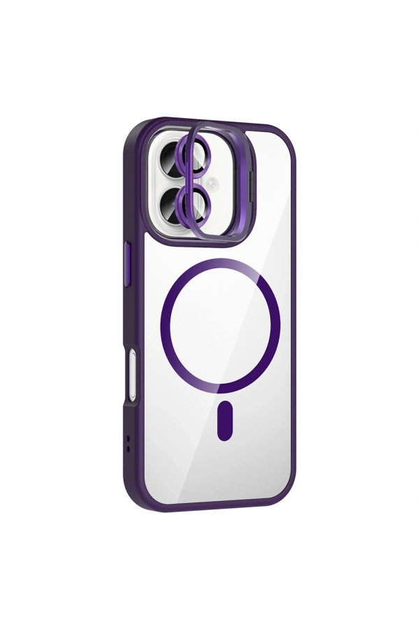 Apple iPhone 17 Kılıf Standlı ve Kamera Lens Hediyeli M-Safe Şarj Özellikli Zore Etro Kapak