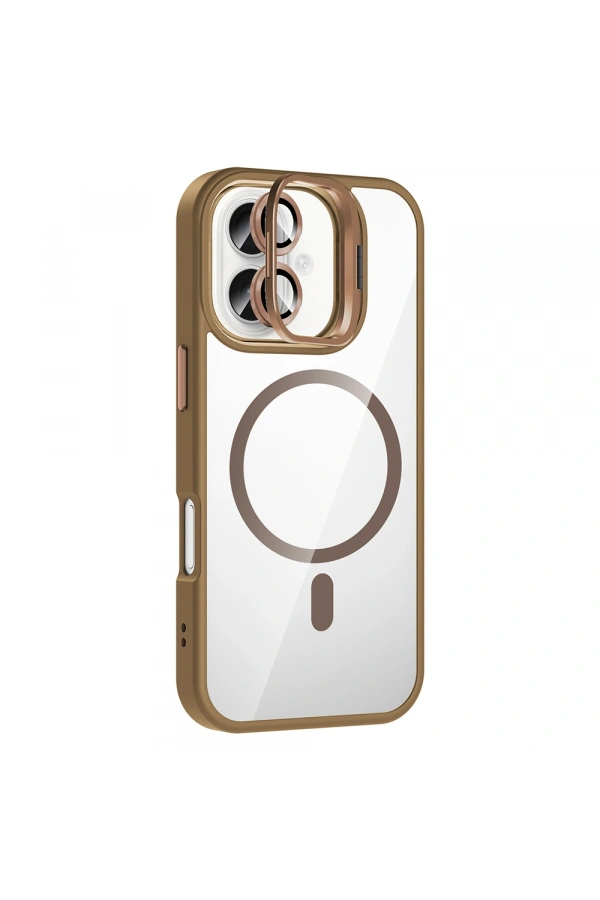 Apple iPhone 17 Kılıf Standlı ve Kamera Lens Hediyeli M-Safe Şarj Özellikli Zore Etro Kapak