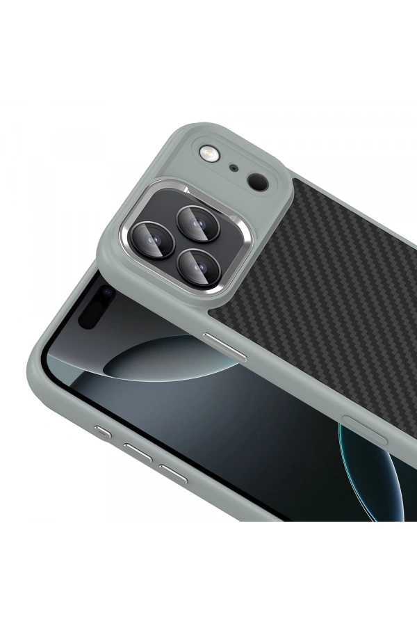 Apple iPhone 17 Pro Kılıf M-Safe Şarj Özellikli Karbon Fiber Görünümlü Zore Truva Silikon Kapak
