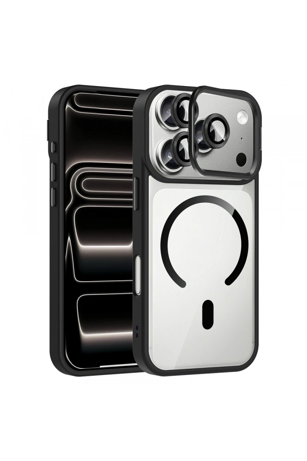 Apple iPhone 17 Pro Kılıf Standlı ve Kamera Lens Hediyeli M-Safe Şarj Özellikli Zore Etro Kapak