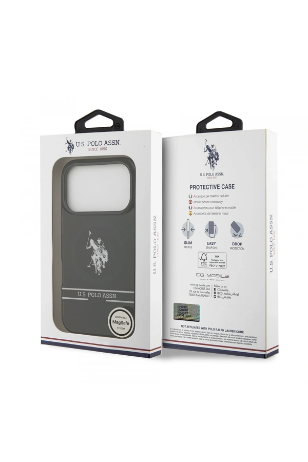 Apple iPhone 17 Pro Kılıf U.S. Polo Assn. Orjinal Lisanslı M-safe Şarj Özellikli IML Double Horse Stripe Logolu Kapak