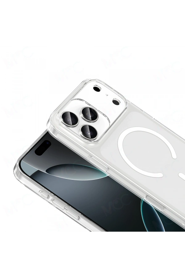 Apple iPhone 17 Pro Max Kılıf IC Çipli M-Safe Şarj Özellikli Şeffaf Kamera Çerçeveli Zore Toledo Kapak