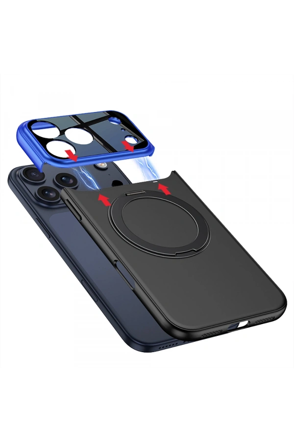 Apple iPhone 17 Pro Max Kılıf M-safe Şarj Özellikli 360 Derece Standlı Çift Parçalı Zore Torino Kapak