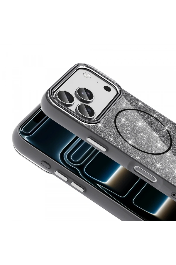 Apple iPhone 17 Pro Max Kılıf M-safe Şarj Özellikli Parlayan Simli Zore Okso Kapak