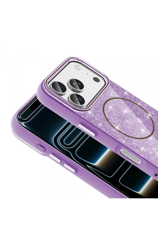 Apple iPhone 17 Pro Max Kılıf M-safe Şarj Özellikli Parlayan Simli Zore Okso Kapak